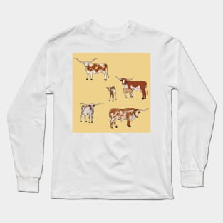 Texas Longhorn Pattern Yellow Long Sleeve T-Shirt